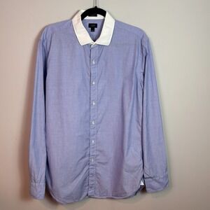 J.Crew Mens 120's 2-Ply Blue Ludlow Cotton Button up Contrast Hem Shirt sz Large